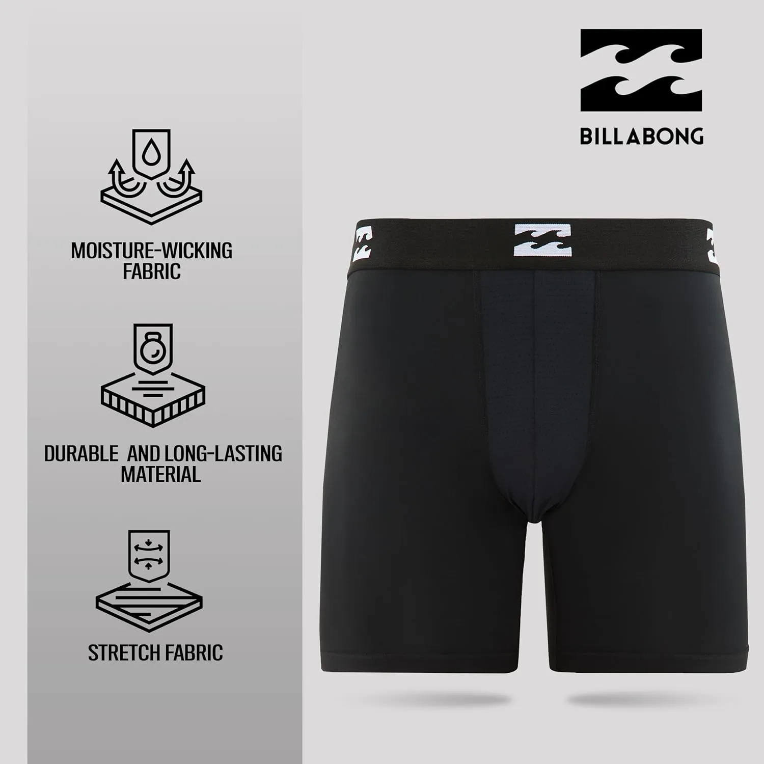 Billabong Mens Boxer Briefs 4 Pack Long Leg Performance Compression Shorts Mens Underwear 7.5?? Inseam