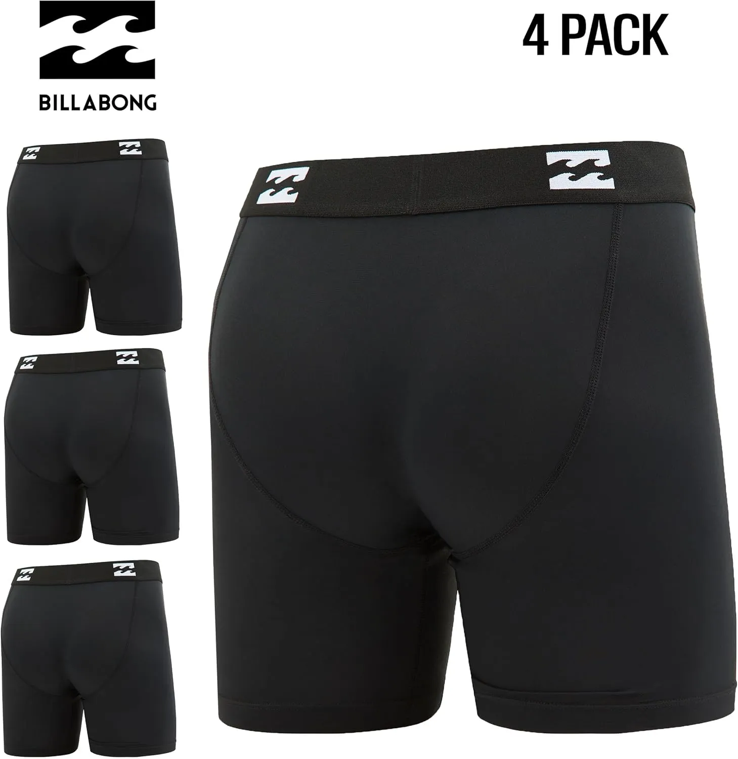 Billabong Mens Boxer Briefs 4 Pack Long Leg Performance Compression Shorts Mens Underwear 7.5?? Inseam