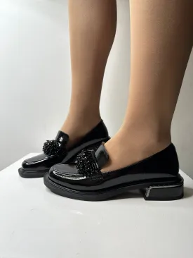 Black Patent Loafer with Front Bead Detailing