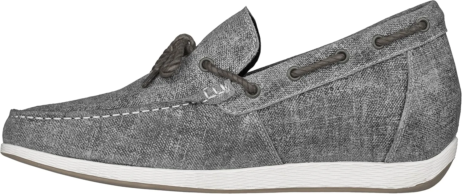 CALTO Men's Invisible Height Increasing Elevator Shoes - Grey Denim Slip-on Lightweight Casual Loafers - 2.4 Inches Taller - S1101 - Size 9 D(M) US