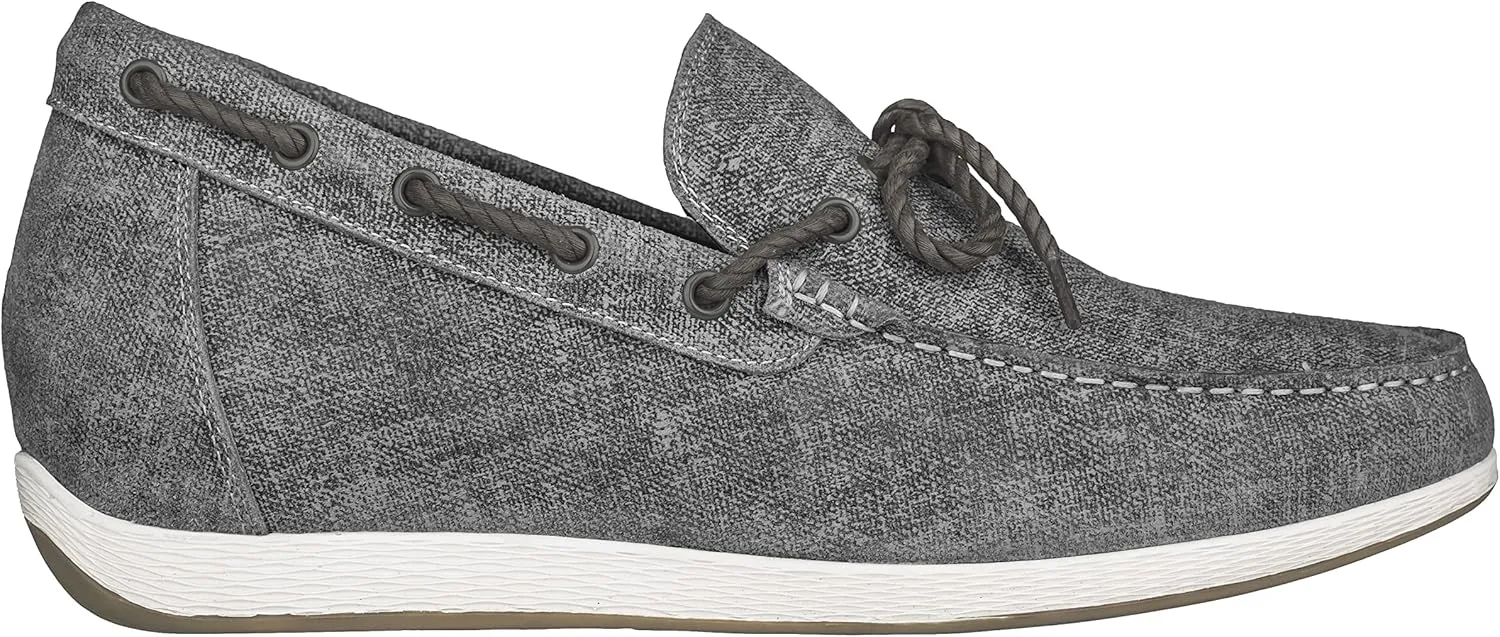 CALTO Men's Invisible Height Increasing Elevator Shoes - Grey Denim Slip-on Lightweight Casual Loafers - 2.4 Inches Taller - S1101 - Size 9 D(M) US