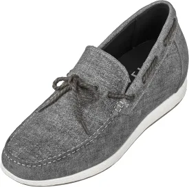 CALTO Men's Invisible Height Increasing Elevator Shoes - Grey Denim Slip-on Lightweight Casual Loafers - 2.4 Inches Taller - S1101 - Size 9 D(M) US