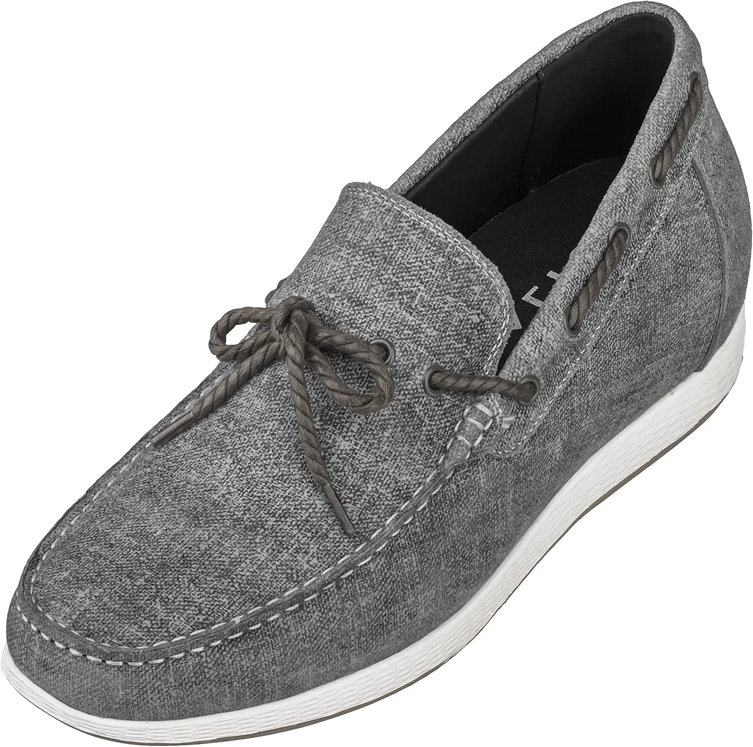 CALTO Men's Invisible Height Increasing Elevator Shoes - Grey Denim Slip-on Lightweight Casual Loafers - 2.4 Inches Taller - S1101 - Size 9 D(M) US