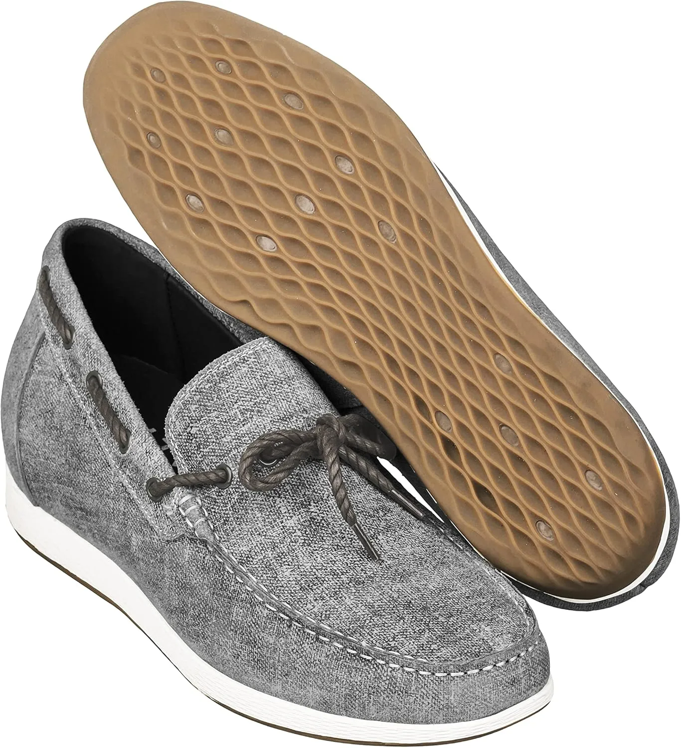 CALTO Men's Invisible Height Increasing Elevator Shoes - Grey Denim Slip-on Lightweight Casual Loafers - 2.4 Inches Taller - S1101 - Size 9 D(M) US