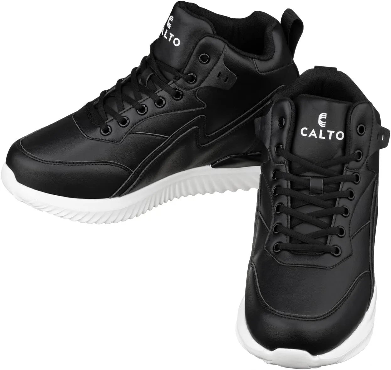 CALTO Men's Invisible Height Increasing Elevator Trainer Shoes - Black Lace-up Lightweight Fashion High-Top Sneakers - 4 Inches Taller - S3060 - Size 10 D(M) US