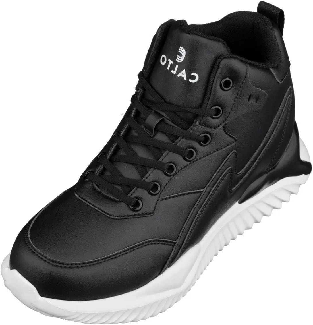CALTO Men's Invisible Height Increasing Elevator Trainer Shoes - Black Lace-up Lightweight Fashion High-Top Sneakers - 4 Inches Taller - S3060 - Size 10 D(M) US