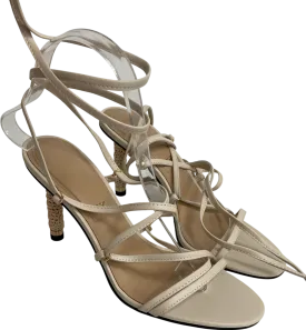 Charles & Keith Nude Strappy Woven-heel Tie-around Sandals - Beige UK 5 EU 38 👠