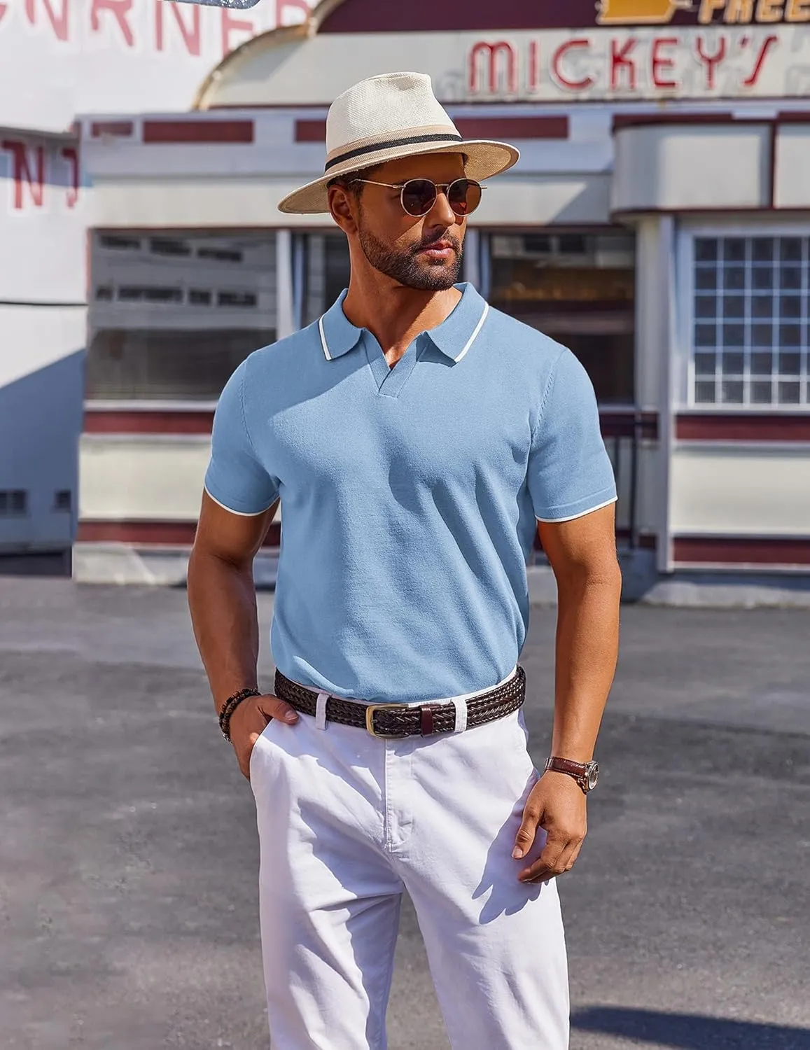 COOFANDY Mens Polo Shirts Short Sleeve Casual Knit Polo Shirt Vintage Golf T Shirts Old Money Tops