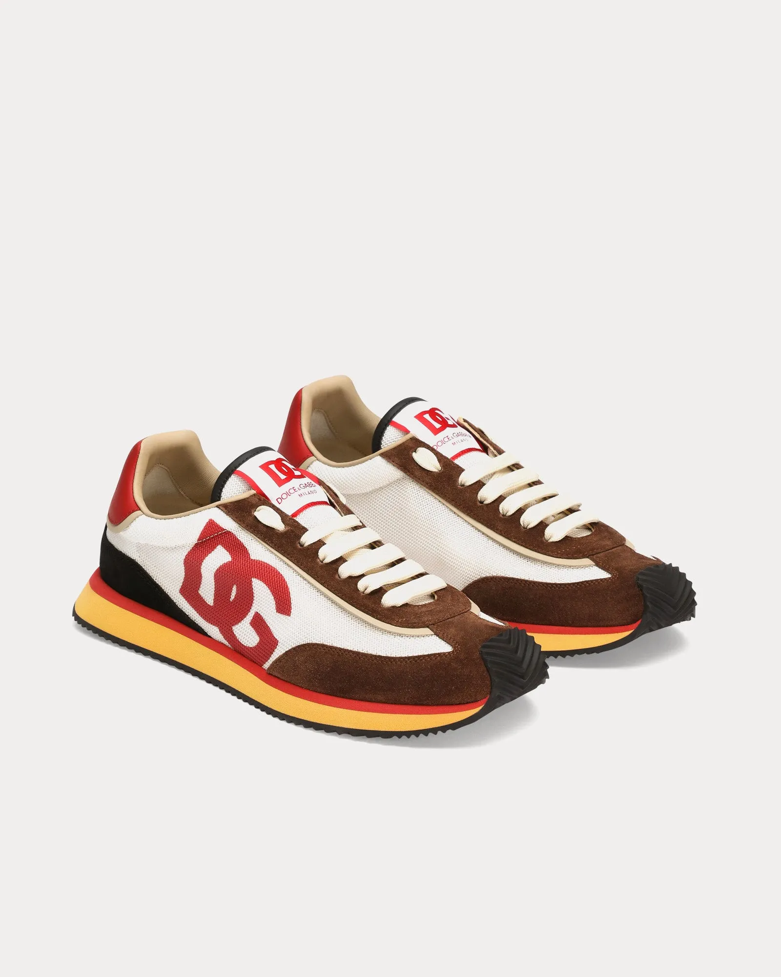 DG Cushion Mixed Material White / Brown / Red Low Top Sneakers