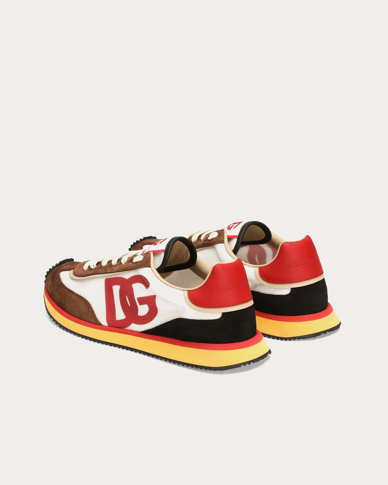 DG Cushion Mixed Material White / Brown / Red Low Top Sneakers