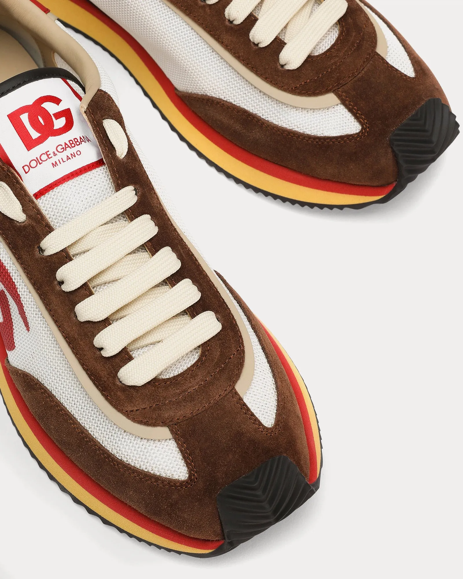 DG Cushion Mixed Material White / Brown / Red Low Top Sneakers