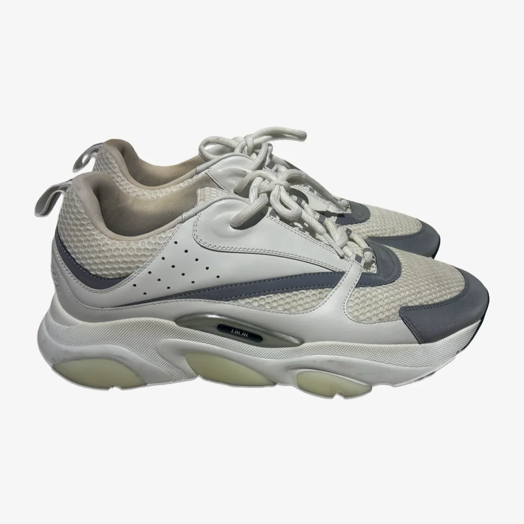 Dior men's B22 white leather sneakers with grey accents