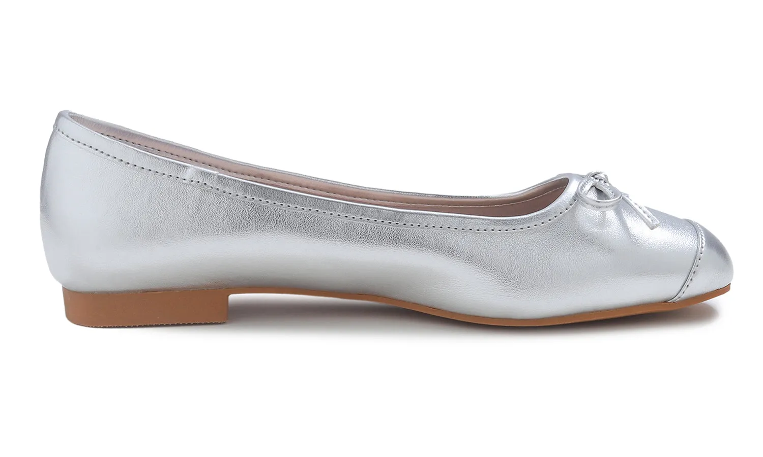 Feversole Women's Square Toe Fashion Bow Tie Dress Slip On Ballet Flats Metallic Vegan Leather