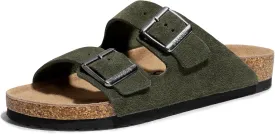 FITORY Mens Leather Sandals with Arch Support, Open Toe Slides Adjustable Buckles for Summer Size 7-13