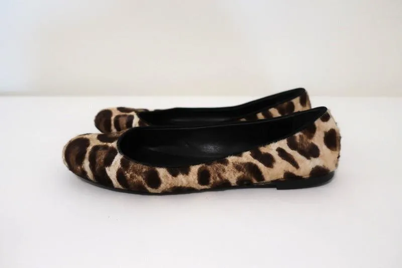 Giuseppe Zanotti Ballet Flats Leopard Print Pony Hair Size 38.5