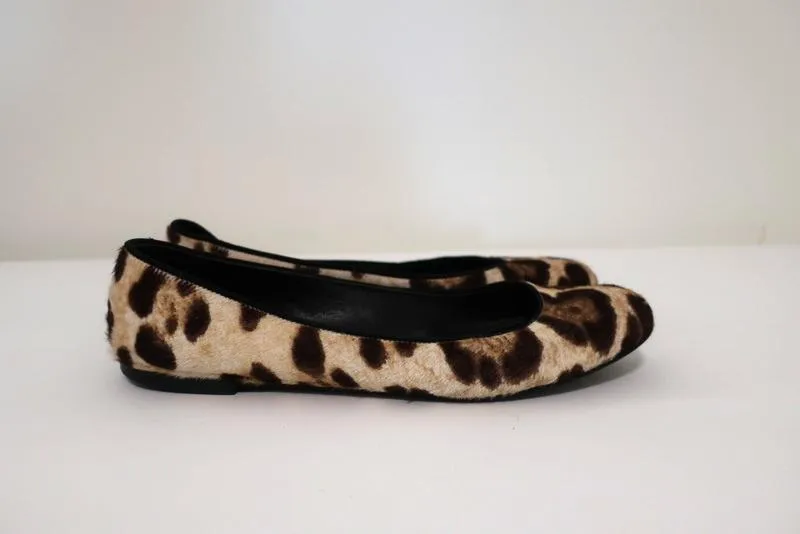 Giuseppe Zanotti Ballet Flats Leopard Print Pony Hair Size 38.5