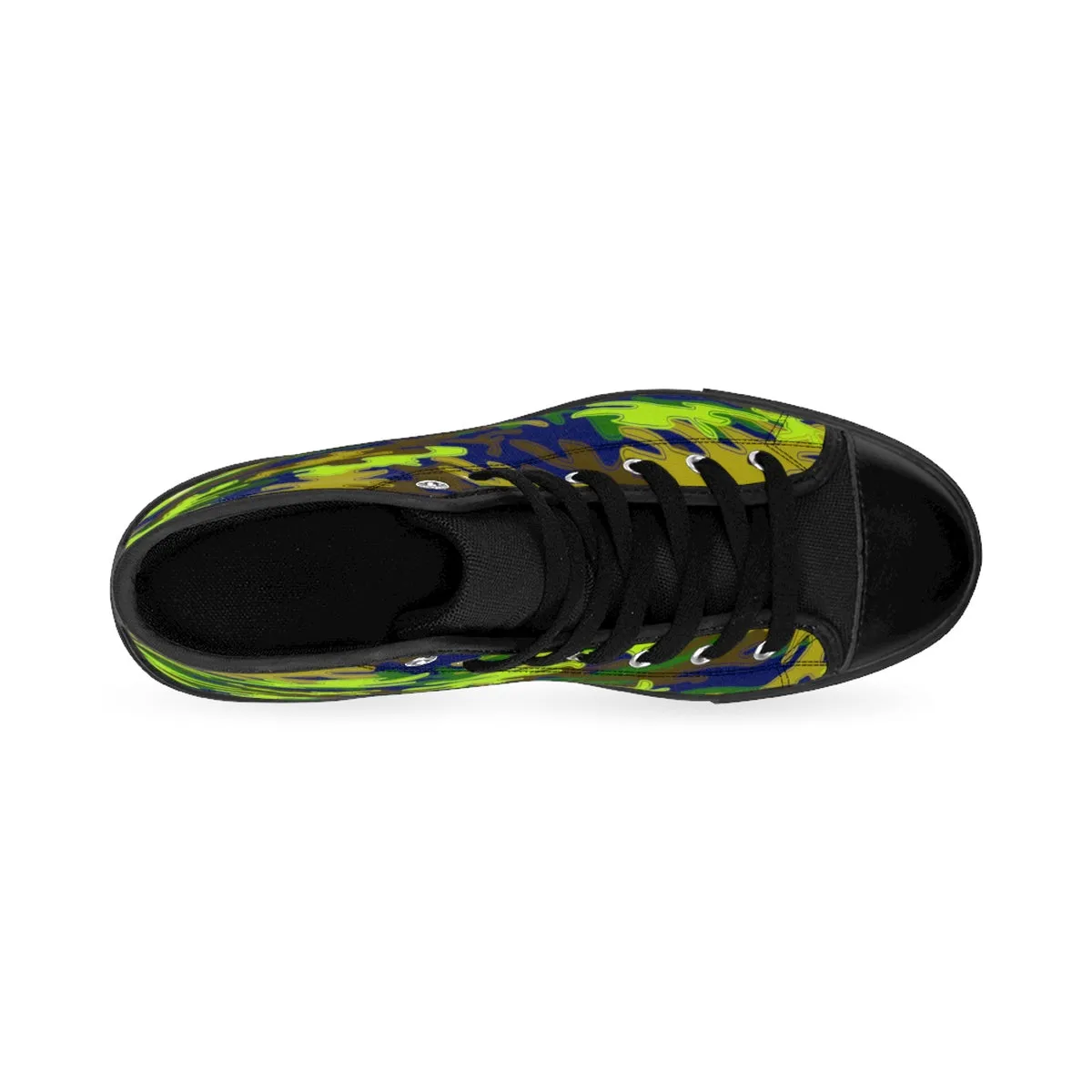 Green Camo Men's Sneakers, Navy Blue Camouflage Army Military High-top Sneakers Tennis Shoes