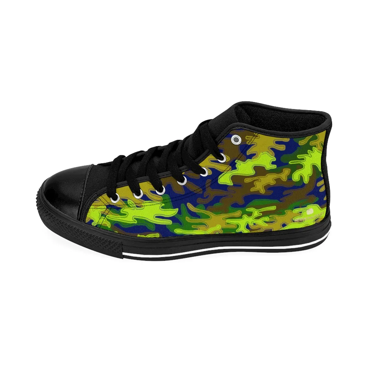 Green Camo Men's Sneakers, Navy Blue Camouflage Army Military High-top Sneakers Tennis Shoes