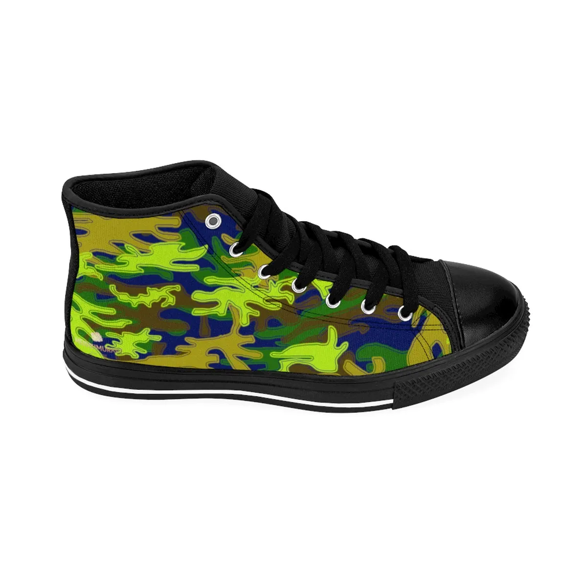 Green Camo Men's Sneakers, Navy Blue Camouflage Army Military High-top Sneakers Tennis Shoes