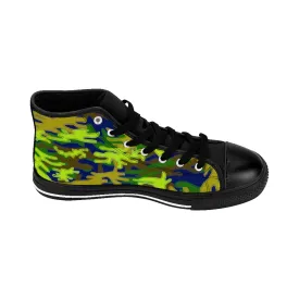 Green Camo Men's Sneakers, Navy Blue Camouflage Army Military High-top Sneakers Tennis Shoes