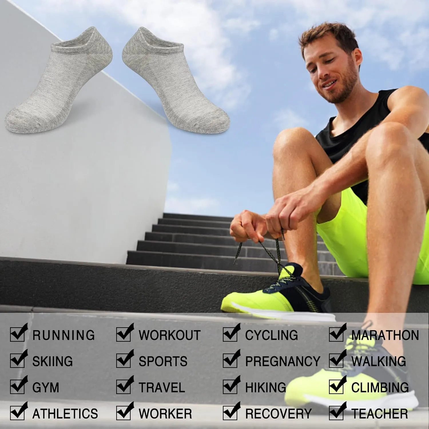 GRPSKCOS No Show Socks Men, 8 Pairs Low Cut Ankle Socks, Men Short Socks Casual Cotton Socks