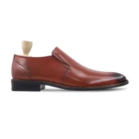Handmade Custom Tan Brown Calf Leather Mens Loafers