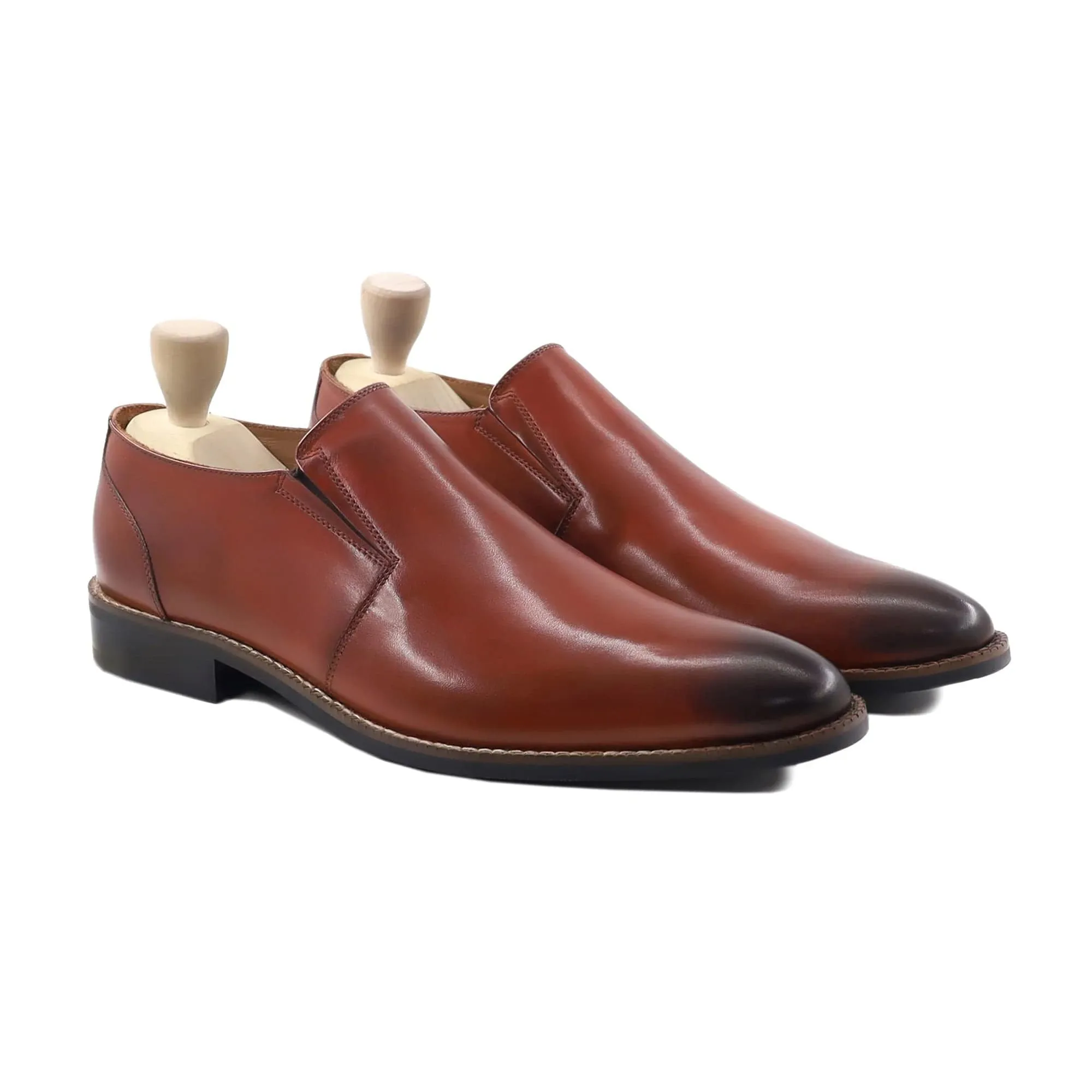 Handmade Custom Tan Brown Calf Leather Mens Loafers
