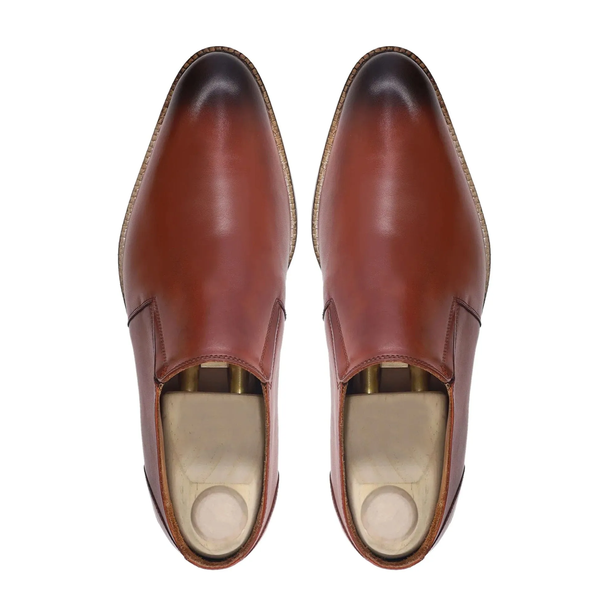 Handmade Custom Tan Brown Calf Leather Mens Loafers