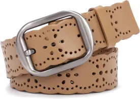 JASGOOD Women's Hollow Flower Genuine Leather Belt for Jeans Pants Wide Belt for Ladies