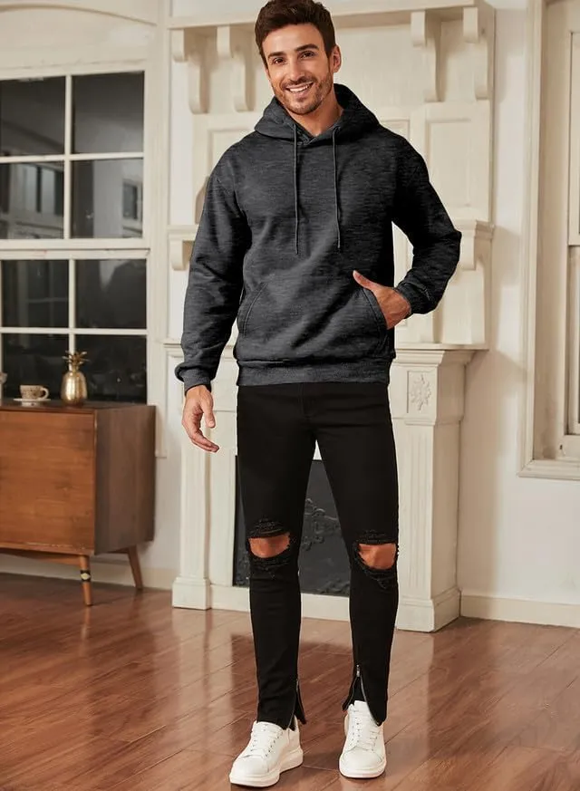 JMIERR Mens Casual Cotton Hooded Collar Drawstring Hoodies Pullover Sweatshirts Casual Long Sleeve Shirts