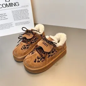 Leopard Print Fuzzy Platform Sneakers