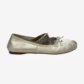 Miu Miu women's ivory satin ballet flats with embellished elastic strap