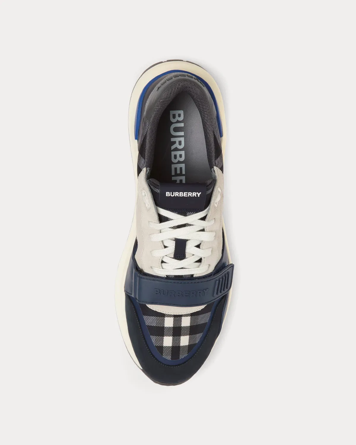 Nylon, Suede & Check Dark Charcoal Blue Low Top Sneakers