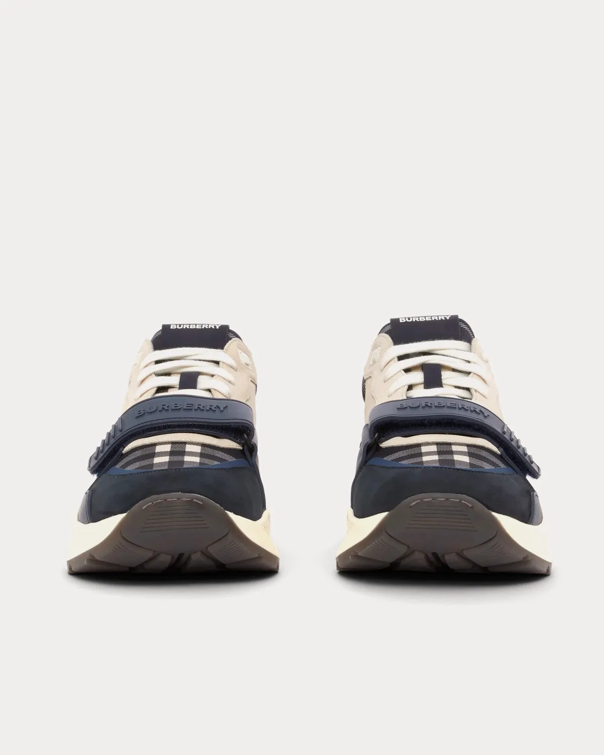 Nylon, Suede & Check Dark Charcoal Blue Low Top Sneakers