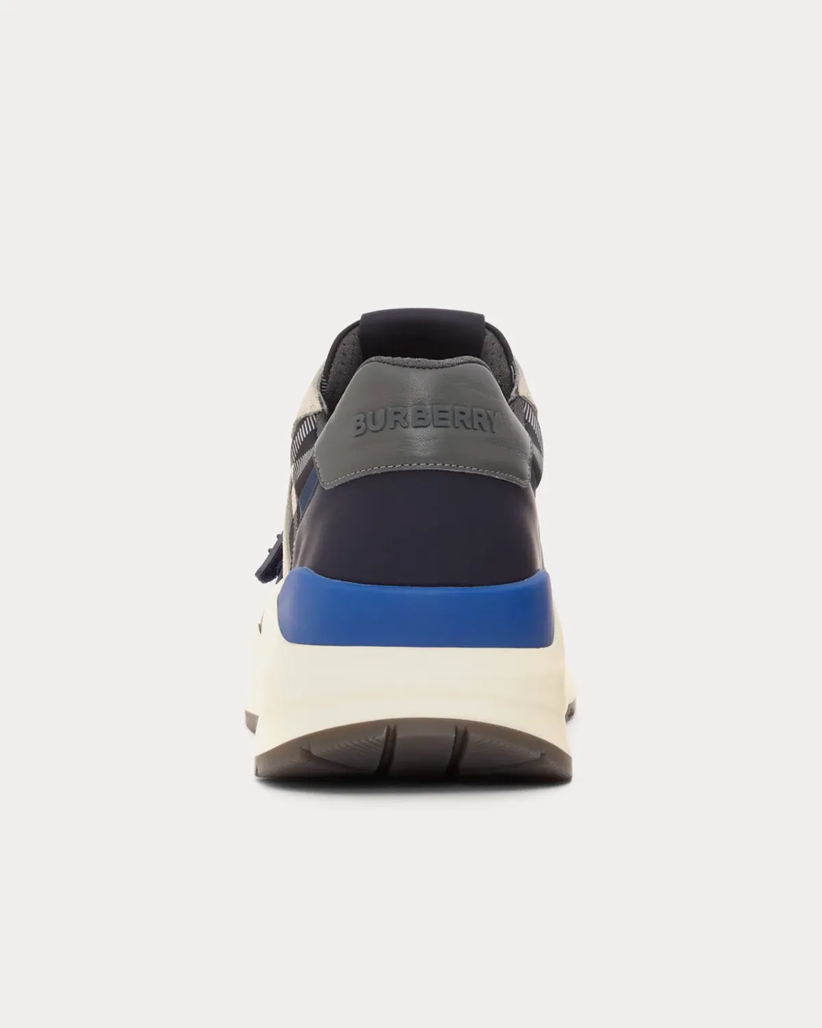 Nylon, Suede & Check Dark Charcoal Blue Low Top Sneakers
