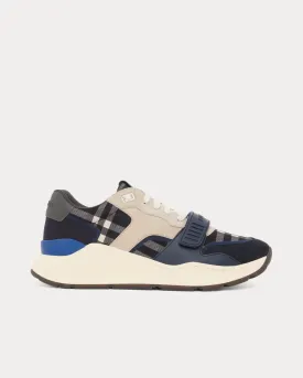 Nylon, Suede & Check Dark Charcoal Blue Low Top Sneakers