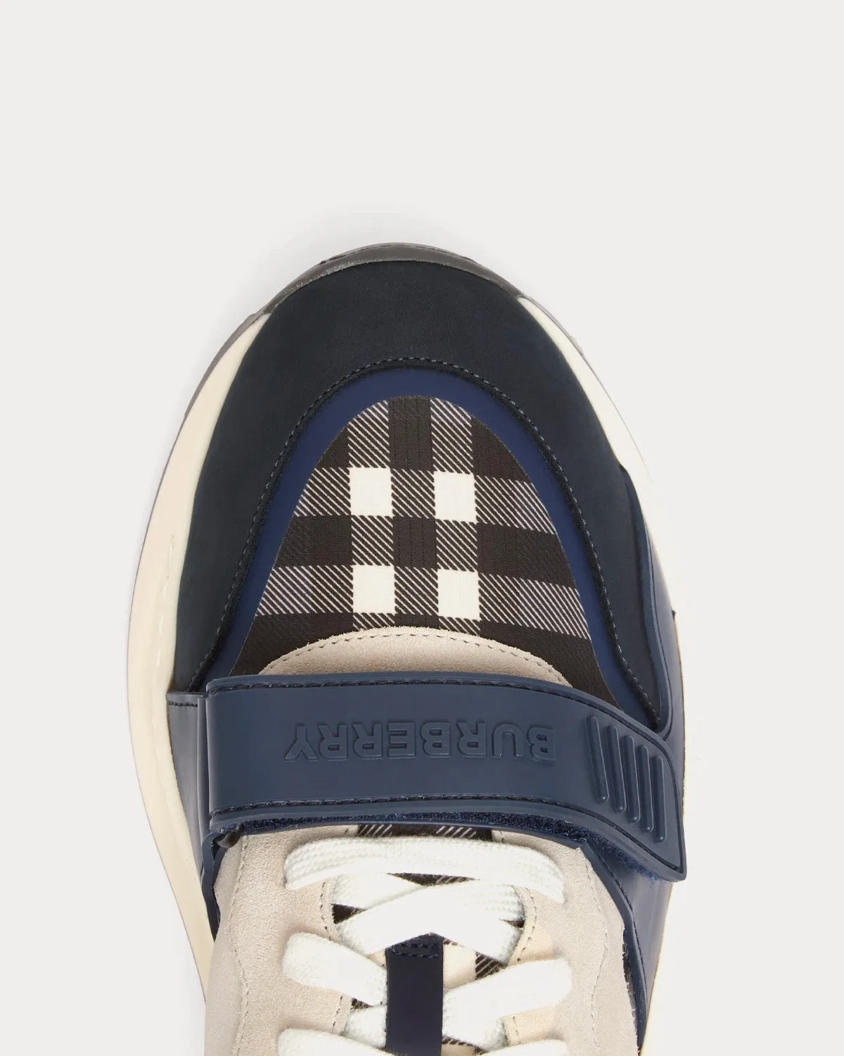 Nylon, Suede & Check Dark Charcoal Blue Low Top Sneakers