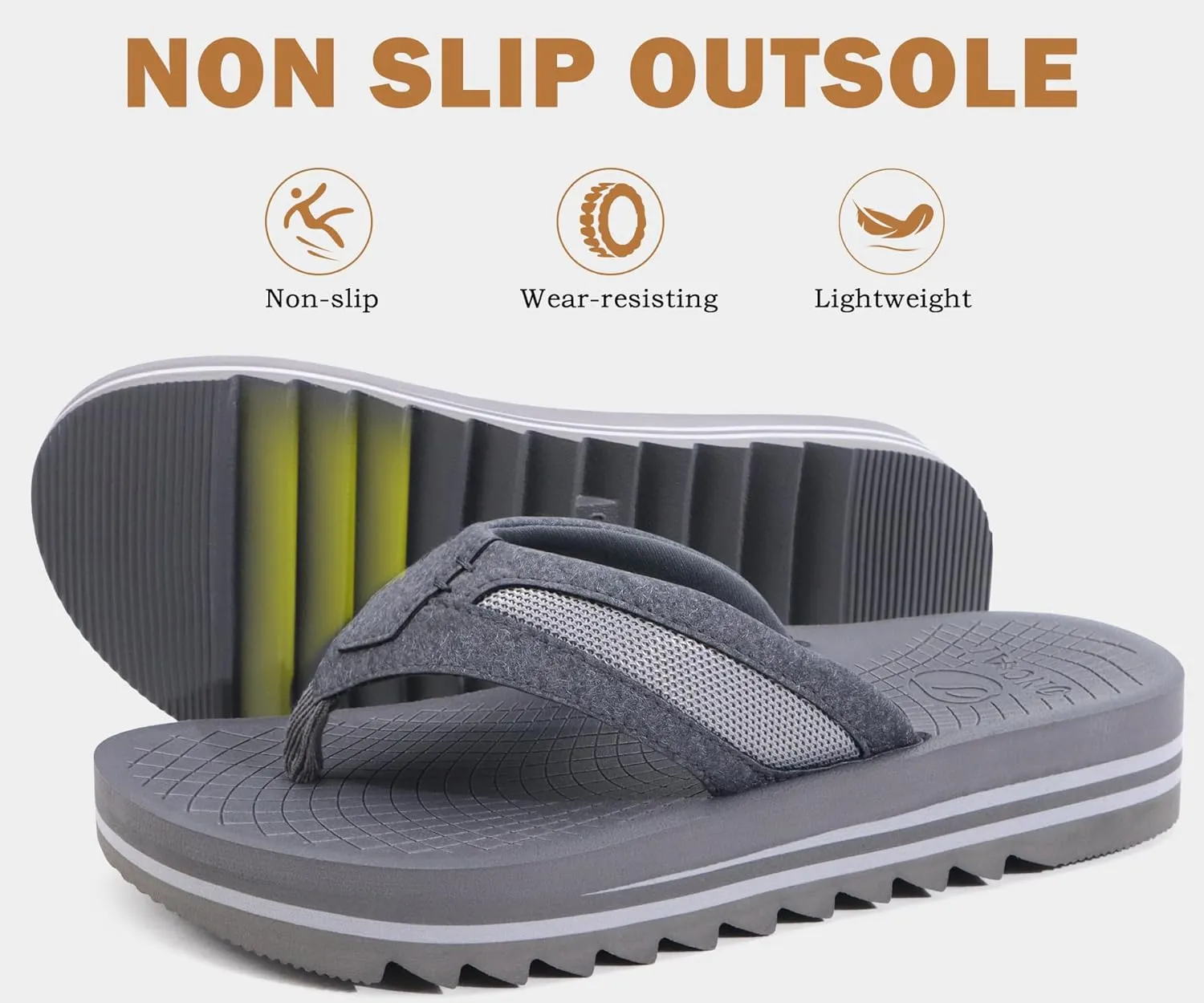 ONCAI Men's Flip Flops with Arch Support Orthotic Cushion Recovery Walking Slide Sandals for Men with Platform Summer Comfortable Soft Rubber Soles??US Size 7-15??