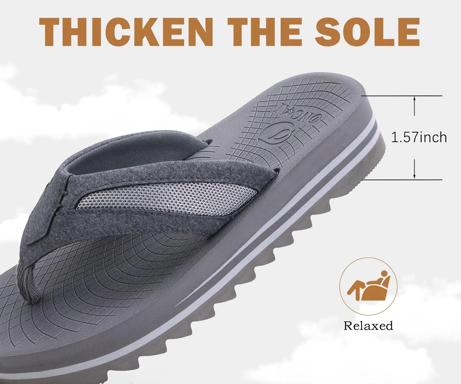ONCAI Men's Flip Flops with Arch Support Orthotic Cushion Recovery Walking Slide Sandals for Men with Platform Summer Comfortable Soft Rubber Soles??US Size 7-15??