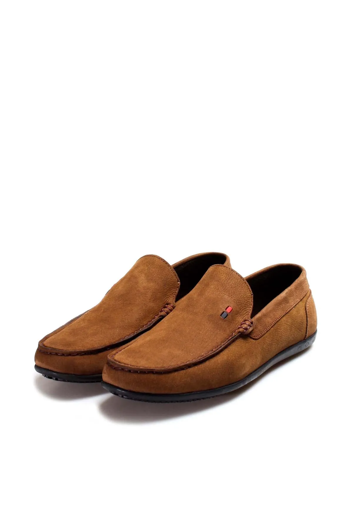 Tan Suede Loafers with Accent Stitching-Wessi