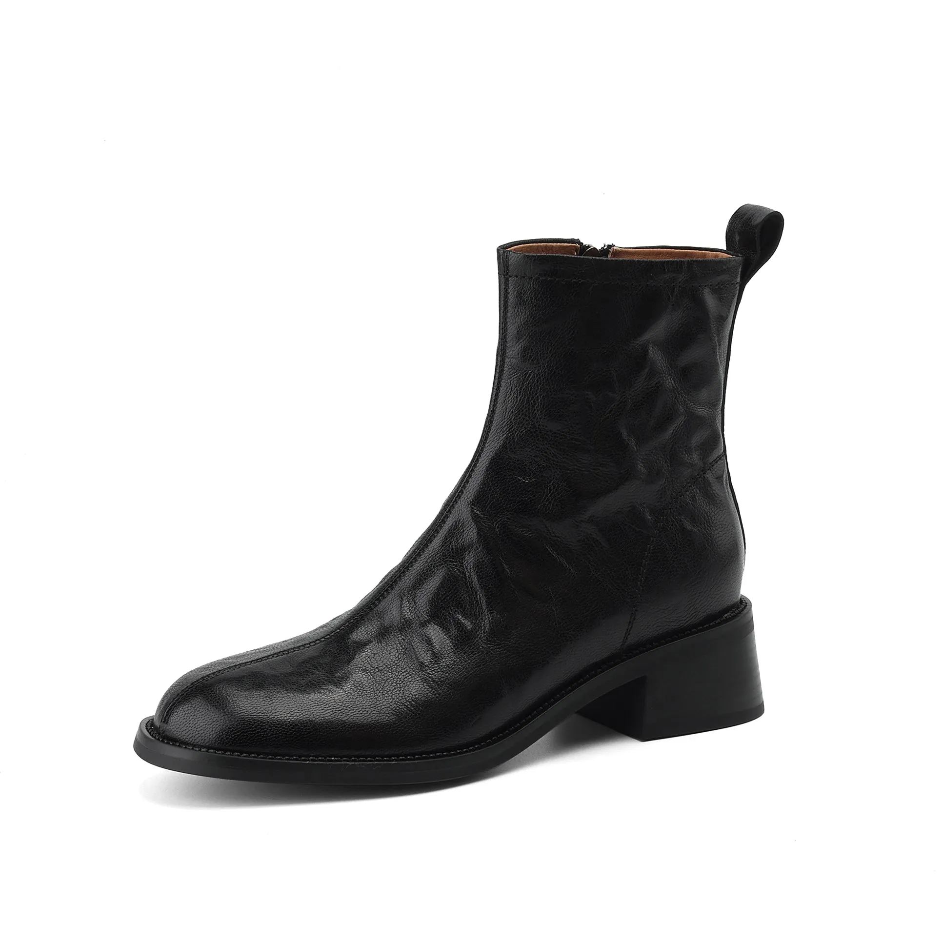 TinaCus Side Zip Up Women's Genuine Leather Block Heel Handmade Ankle Boots