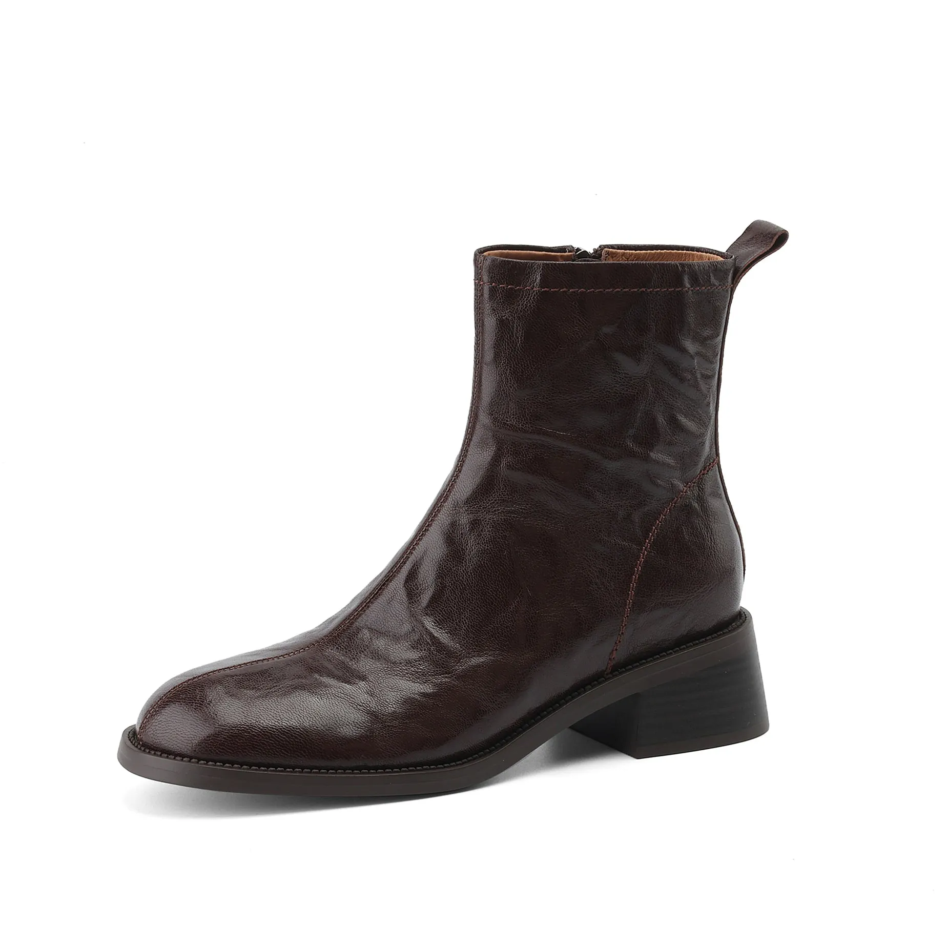 TinaCus Side Zip Up Women's Genuine Leather Block Heel Handmade Ankle Boots