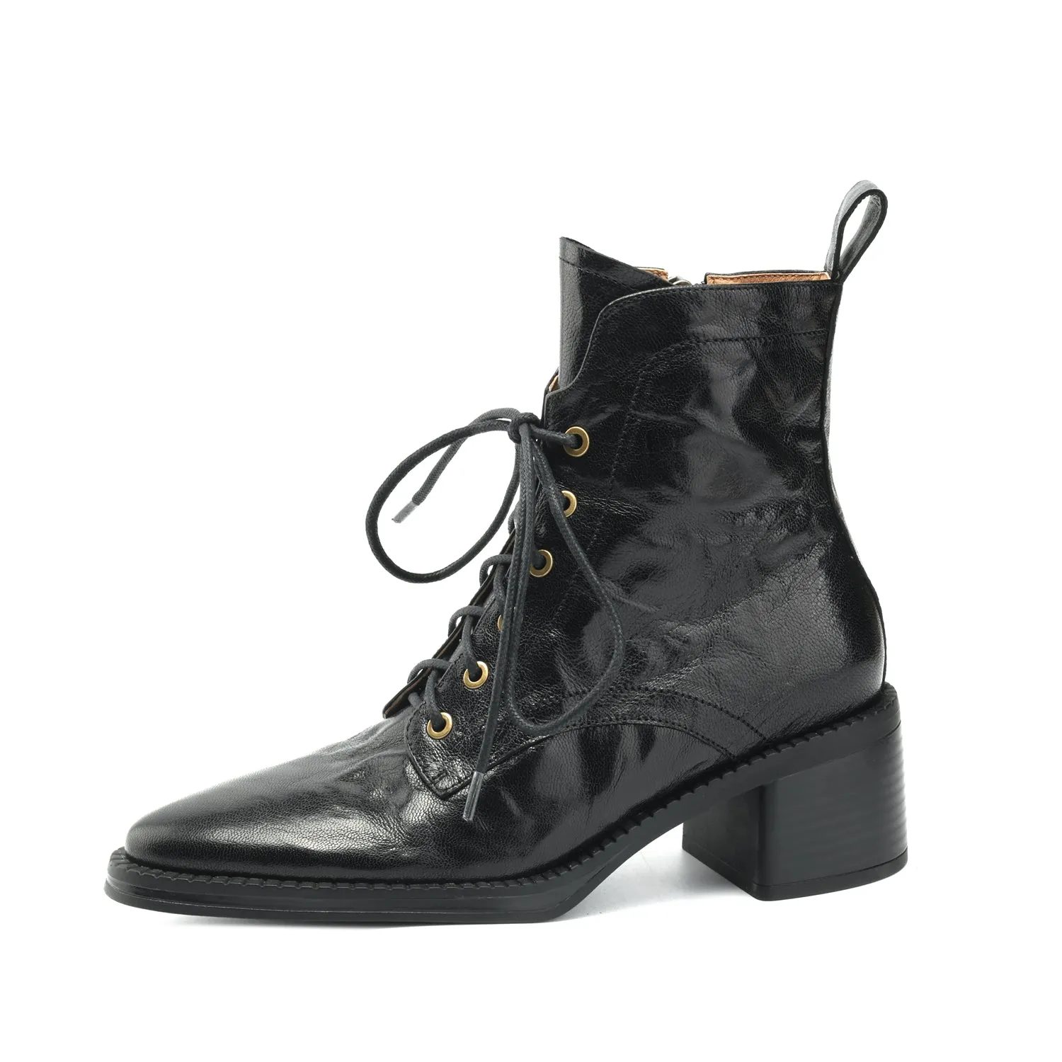 TinaCus Women's Genuine Leather Handmade Zip Up Block Heel Front Band Ankle Boots