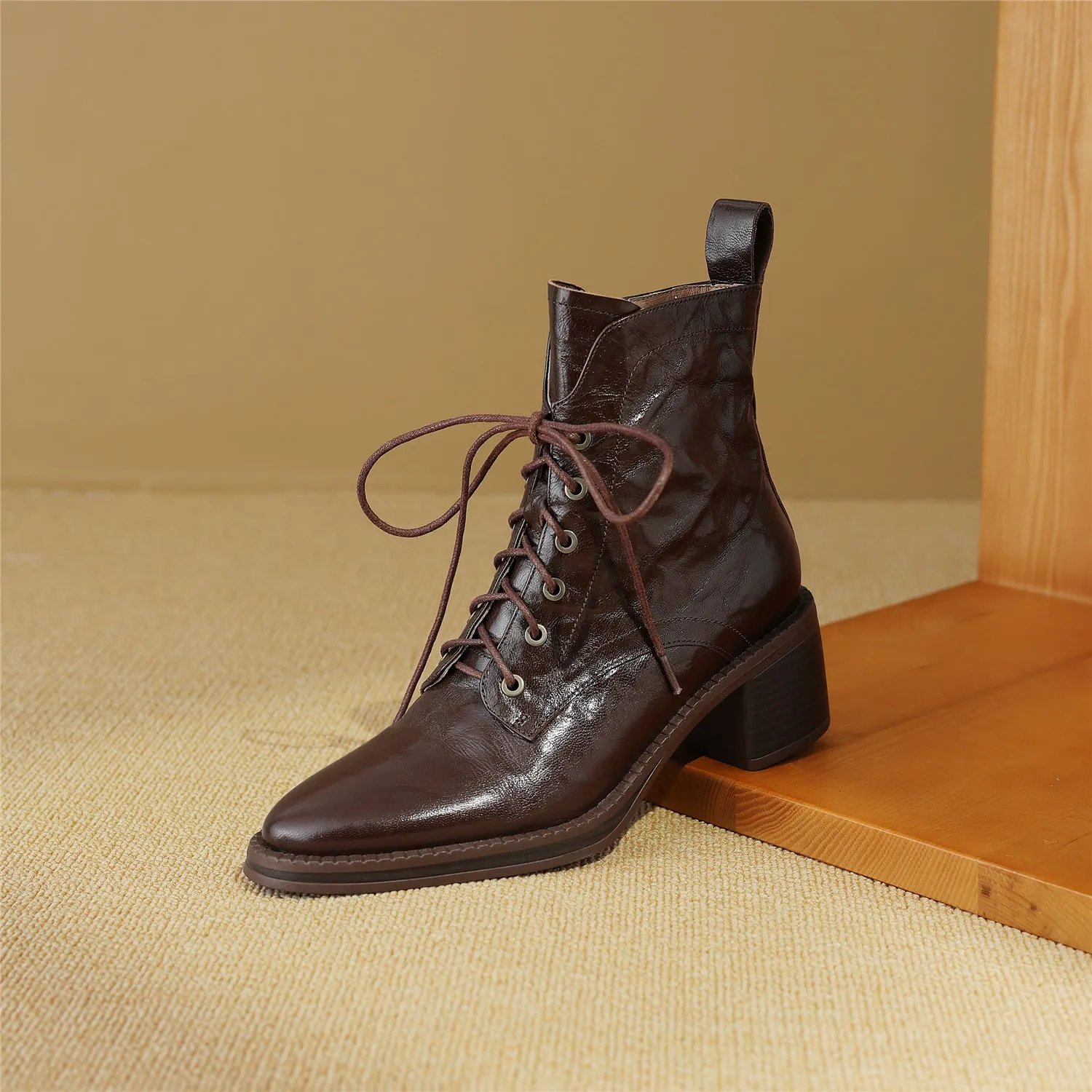 TinaCus Women's Genuine Leather Handmade Zip Up Block Heel Front Band Ankle Boots