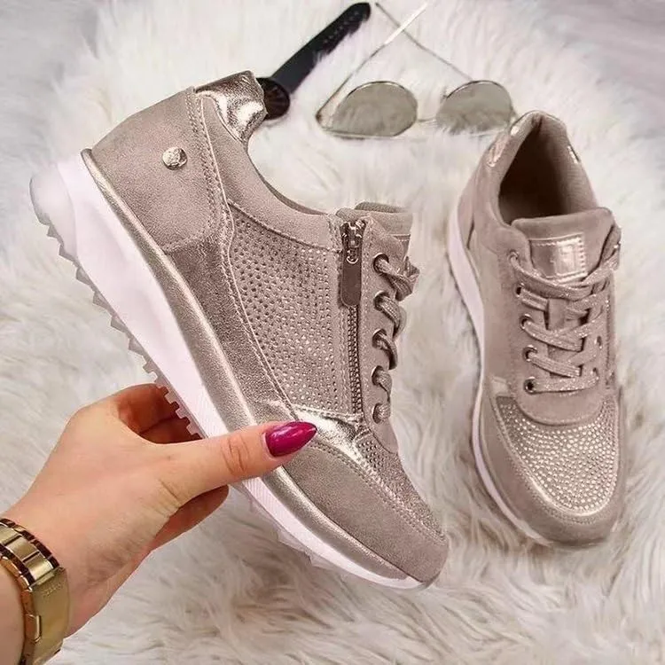 Women's Wedge Platform Sneakers Fashion Ladies Lace Up Hidden High Heel Lightweight Walking Shoes Comfort Non Slip Athletic Running Sports Shoes for Outdoor Climbing Hiking
