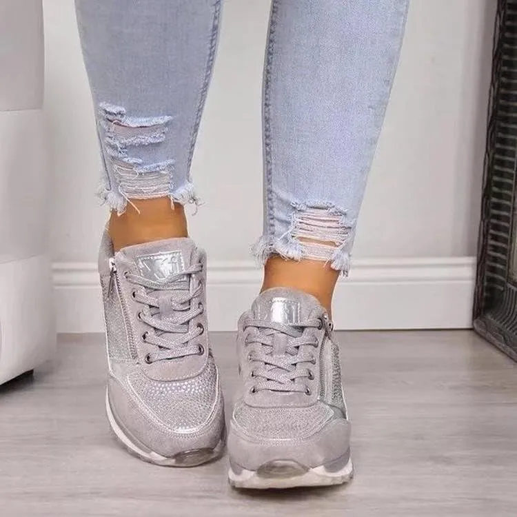 Women's Wedge Platform Sneakers Fashion Ladies Lace Up Hidden High Heel Lightweight Walking Shoes Comfort Non Slip Athletic Running Sports Shoes for Outdoor Climbing Hiking