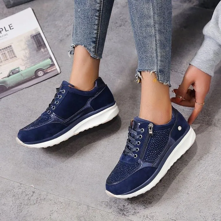 Women's Wedge Platform Sneakers Fashion Ladies Lace Up Hidden High Heel Lightweight Walking Shoes Comfort Non Slip Athletic Running Sports Shoes for Outdoor Climbing Hiking
