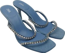 ZARA Blue Embellished Denim Heeled Sandals UK 4 EU 37 👠
